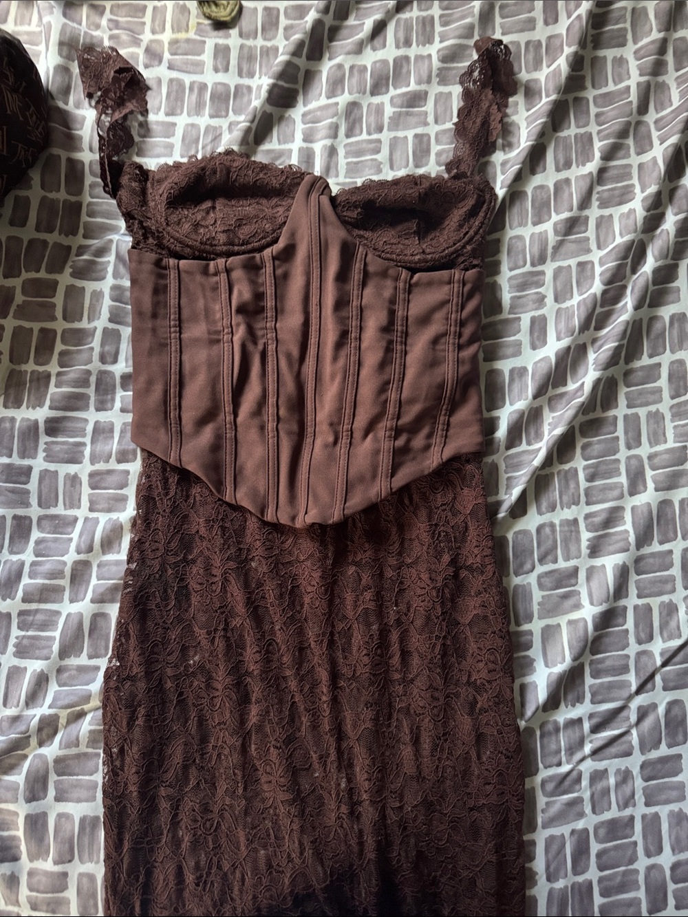 Brown Lace Corset Midi Dress